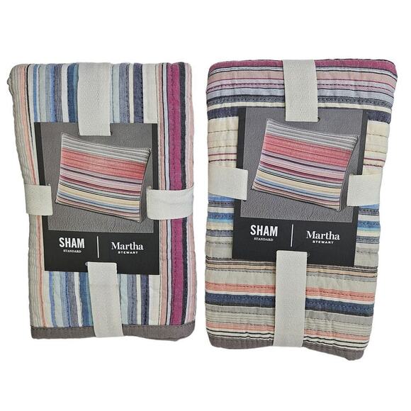 Martha Stewart Standard Pillow Sham Stripe Set 2 Rustic Yarn Dye Multi Color New - Picture 1 of 8
